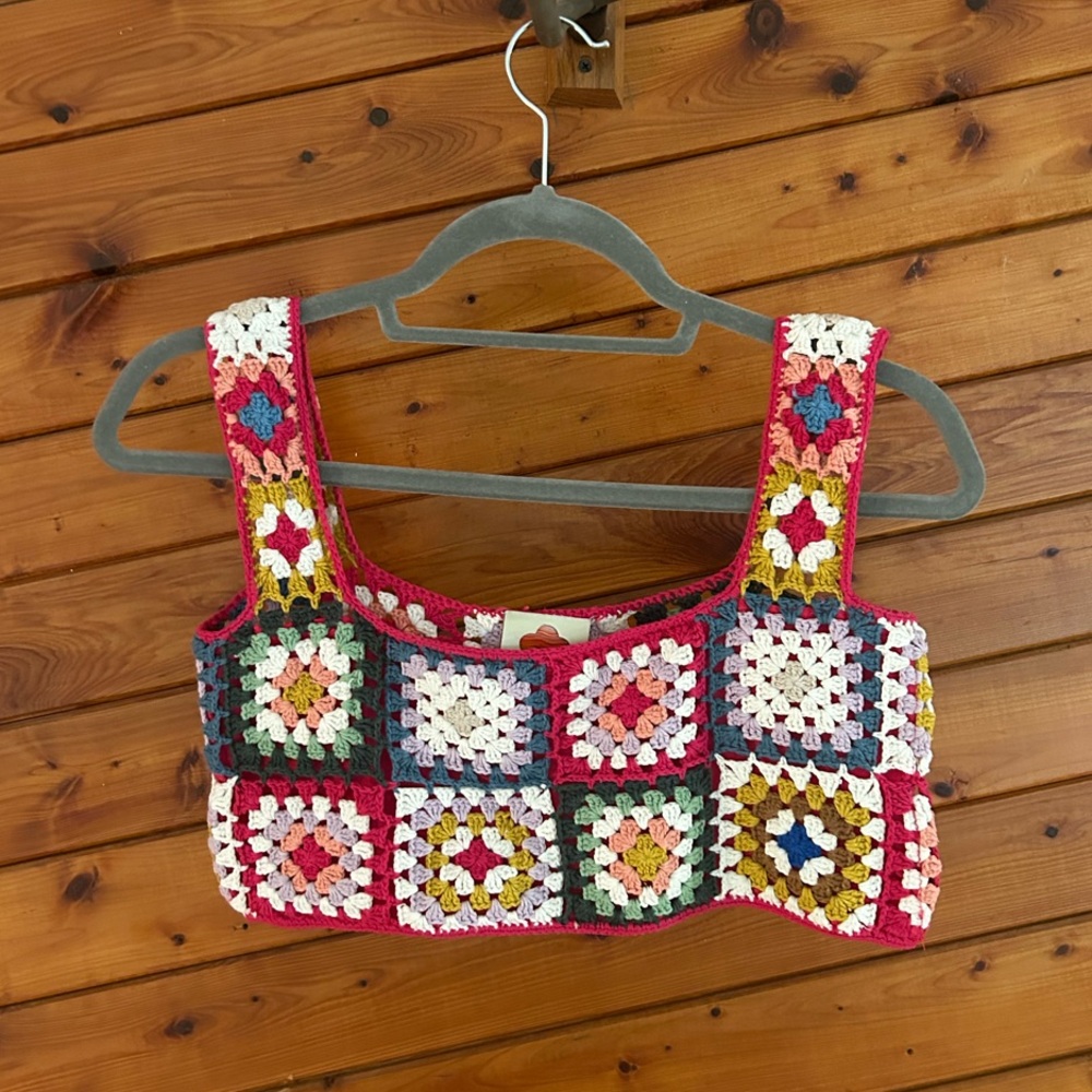 Farm Rio Boho crochet multi-coloured crop top/ bralette